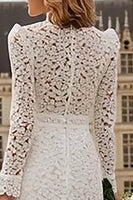 Load image into Gallery viewer, Ivory Lace High Neck Mermaid Ruffled Midi Engagement Dress with Sleeves