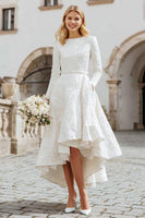 Load image into Gallery viewer, Ivory Boat Neck A Line High-Low Engagement Dress with Sleeves