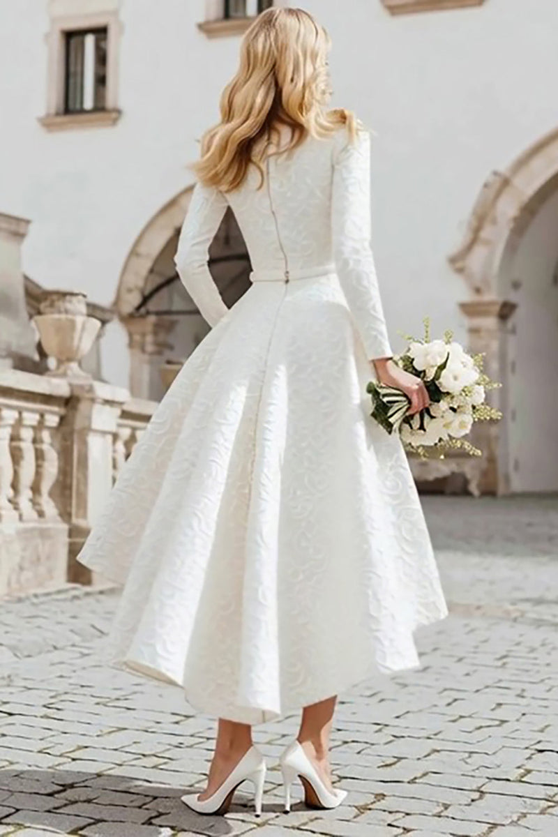 Load image into Gallery viewer, Ivory Boat Neck A Line High-Low Engagement Dress with Sleeves