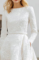 Load image into Gallery viewer, Ivory Boat Neck A Line High-Low Engagement Dress with Sleeves