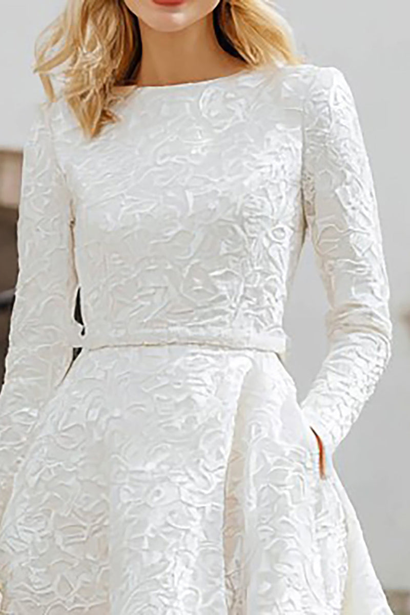 Load image into Gallery viewer, Ivory Boat Neck A Line High-Low Engagement Dress with Sleeves