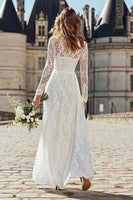 Load image into Gallery viewer, Ivory Lace High Neck A Line Long Sleeves Wedding Dress