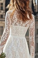Load image into Gallery viewer, Ivory Lace High Neck A Line Long Sleeves Wedding Dress