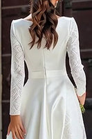 Load image into Gallery viewer, Ivory Boat Neck A Line Satin Long Sleeves Engagement Dress with Pockets
