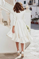 Load image into Gallery viewer, Ivory A Line Round Neck Midi Rehearsal Dinner Dress with Sleeves