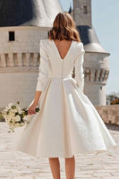 Load image into Gallery viewer, Ivory A Line V-Neck Midi Bridal Dress with Pockets