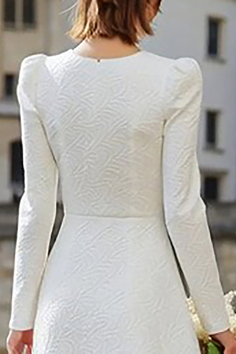 Load image into Gallery viewer, Ivory A Line Round Neck Long Sleeves Midi Bridal Dress with Ruffles