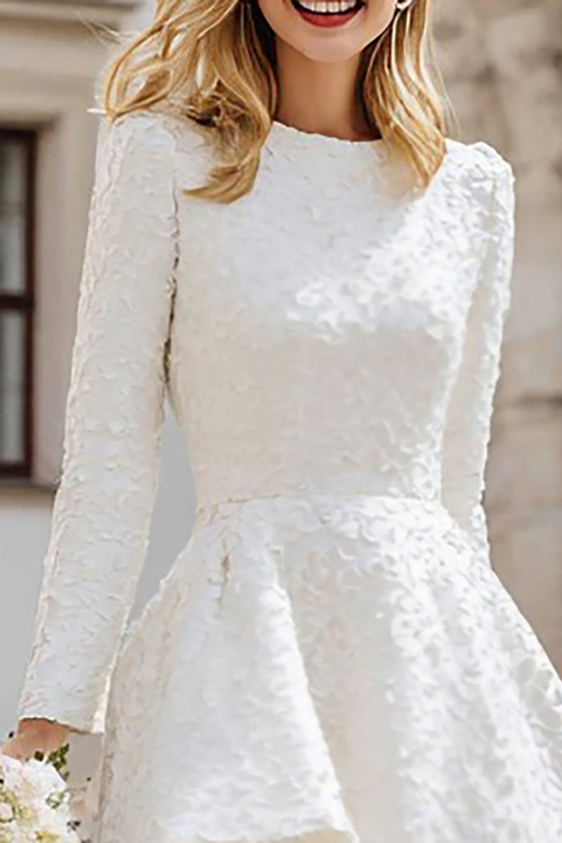 Load image into Gallery viewer, Ivory Round Neck A Line High-Low Engagement Dress with Sleeves