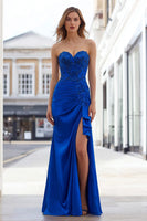 Load image into Gallery viewer, Royal Blue Mermaid Sweetheart Appliqued Long Prom Dress with Slit