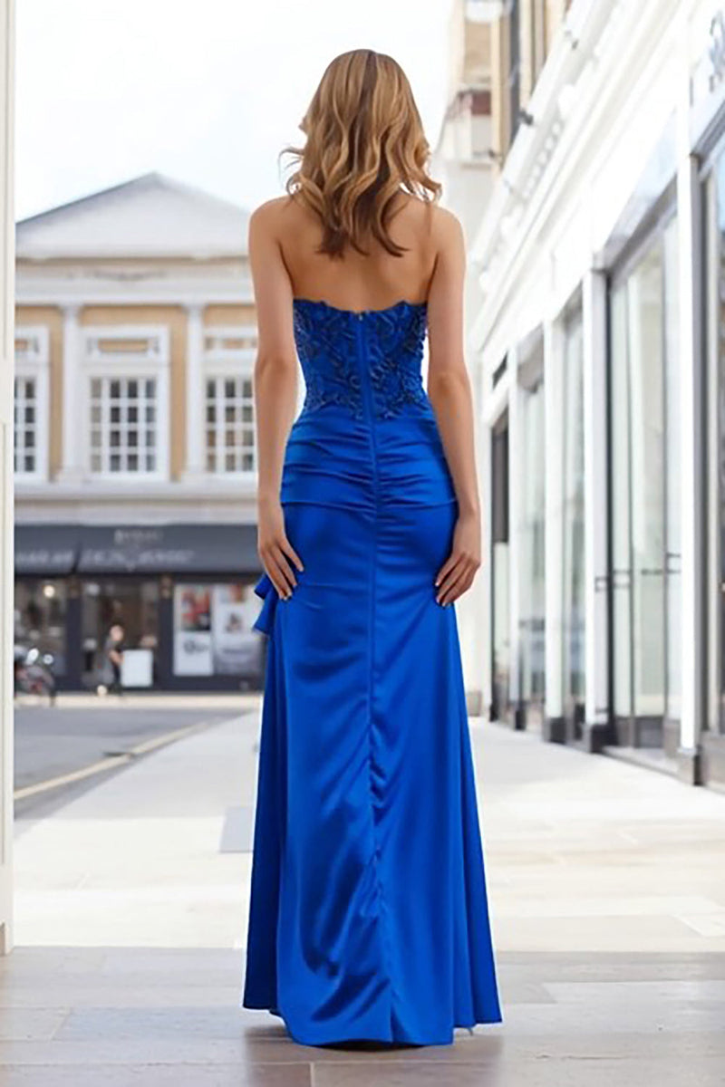 Load image into Gallery viewer, Royal Blue Mermaid Sweetheart Appliqued Long Prom Dress with Slit