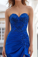 Load image into Gallery viewer, Royal Blue Mermaid Sweetheart Appliqued Long Prom Dress with Slit