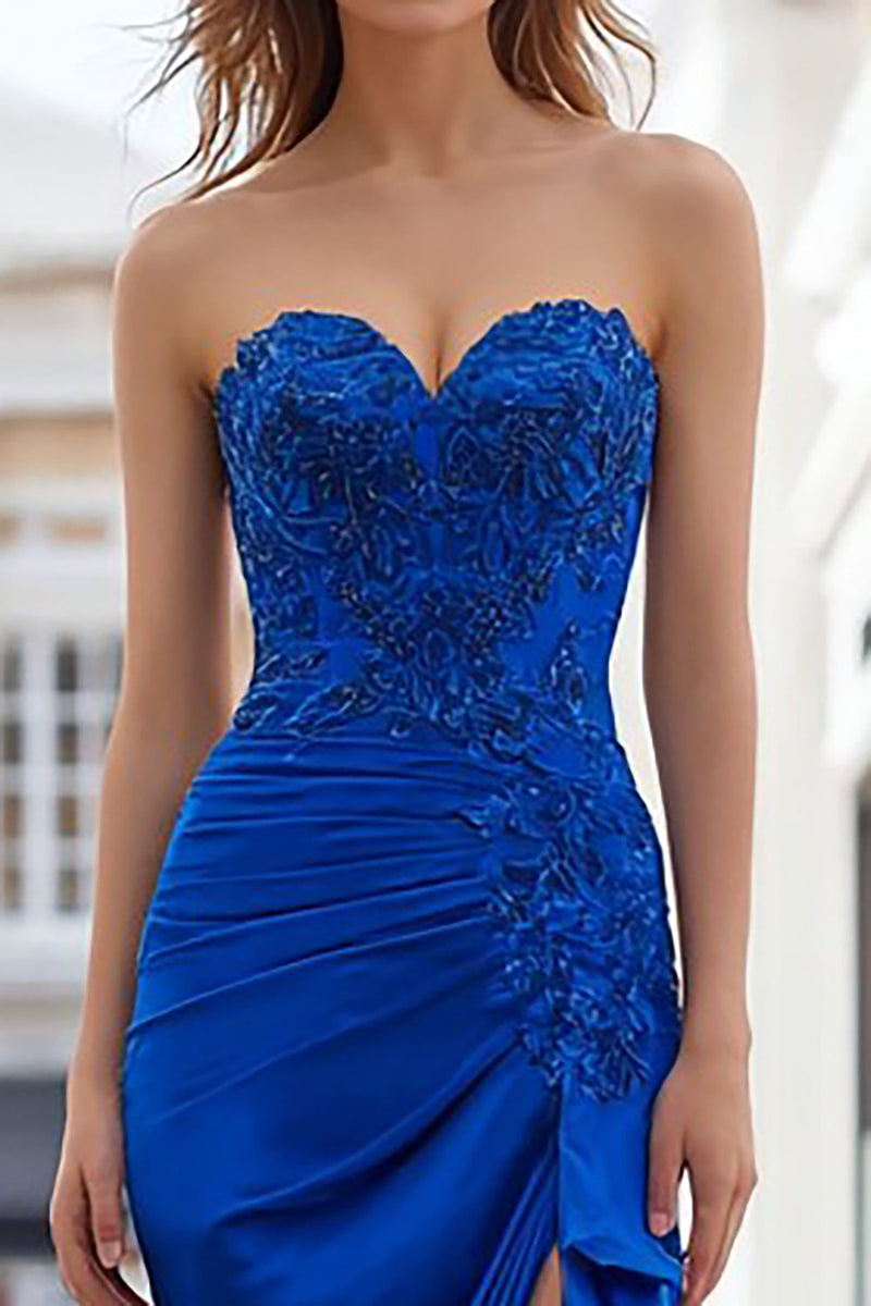 Load image into Gallery viewer, Royal Blue Mermaid Sweetheart Appliqued Long Prom Dress with Slit