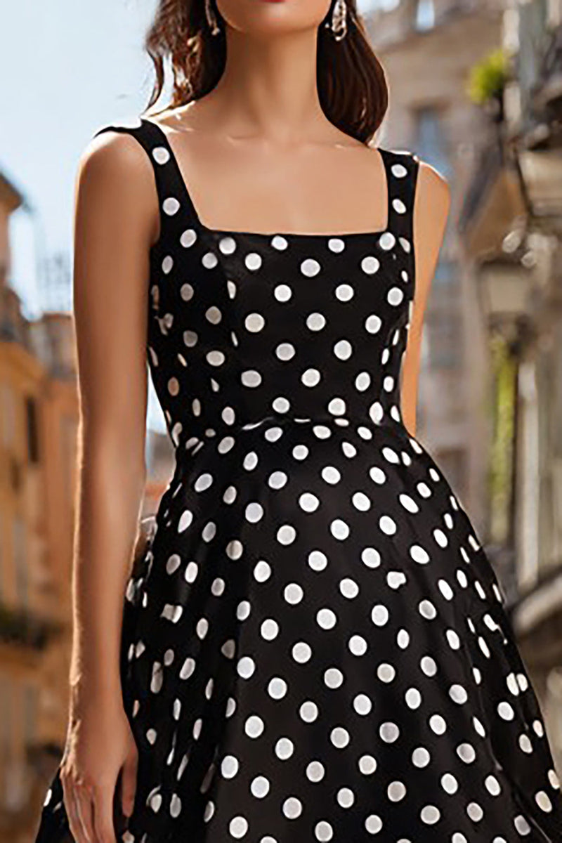 Load image into Gallery viewer, Black and White Satin Polka Dots A Line Long Prom Dress