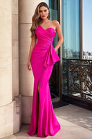 Load image into Gallery viewer, Fuchsia Mermaid Satin One Shoulder Long Prom Dress with Slit