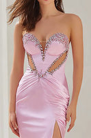 Load image into Gallery viewer, Sparkly Pink Cut Out Mermaid Satin Strapless Long Prom Dress with Slit