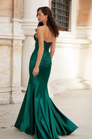 Load image into Gallery viewer, Sparkly Dark Green Mermaid Beaded Long Corset Prom Dress with Slit