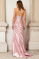 Load image into Gallery viewer, Sparkly Pink Mermaid Satin Beaded Long Corset Prom Dress