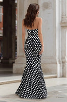 Load image into Gallery viewer, Black and White Polka Dots Mermaid Sweetheart Long Prom Dress