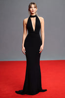 Load image into Gallery viewer, Black Mermaid High Neck Backless Long Gala Dress