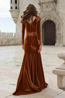Load image into Gallery viewer, Caramel Appliqued Mermaid Velvet Long Holiday Party Dress
