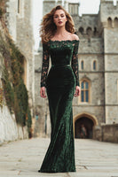 Load image into Gallery viewer, Dark Green Mermaid Off the Shoulder Long Holiday Party Dress