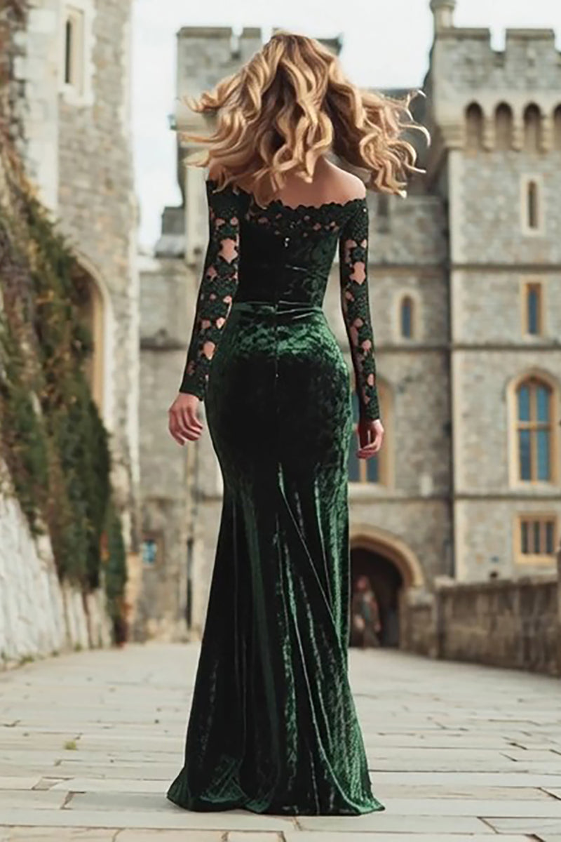 Load image into Gallery viewer, Dark Green Mermaid Off the Shoulder Long Holiday Party Dress