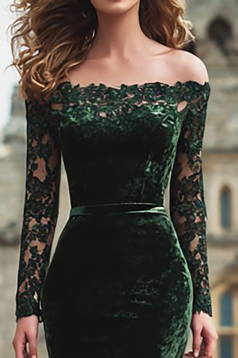 Load image into Gallery viewer, Dark Green Mermaid Off the Shoulder Long Holiday Party Dress