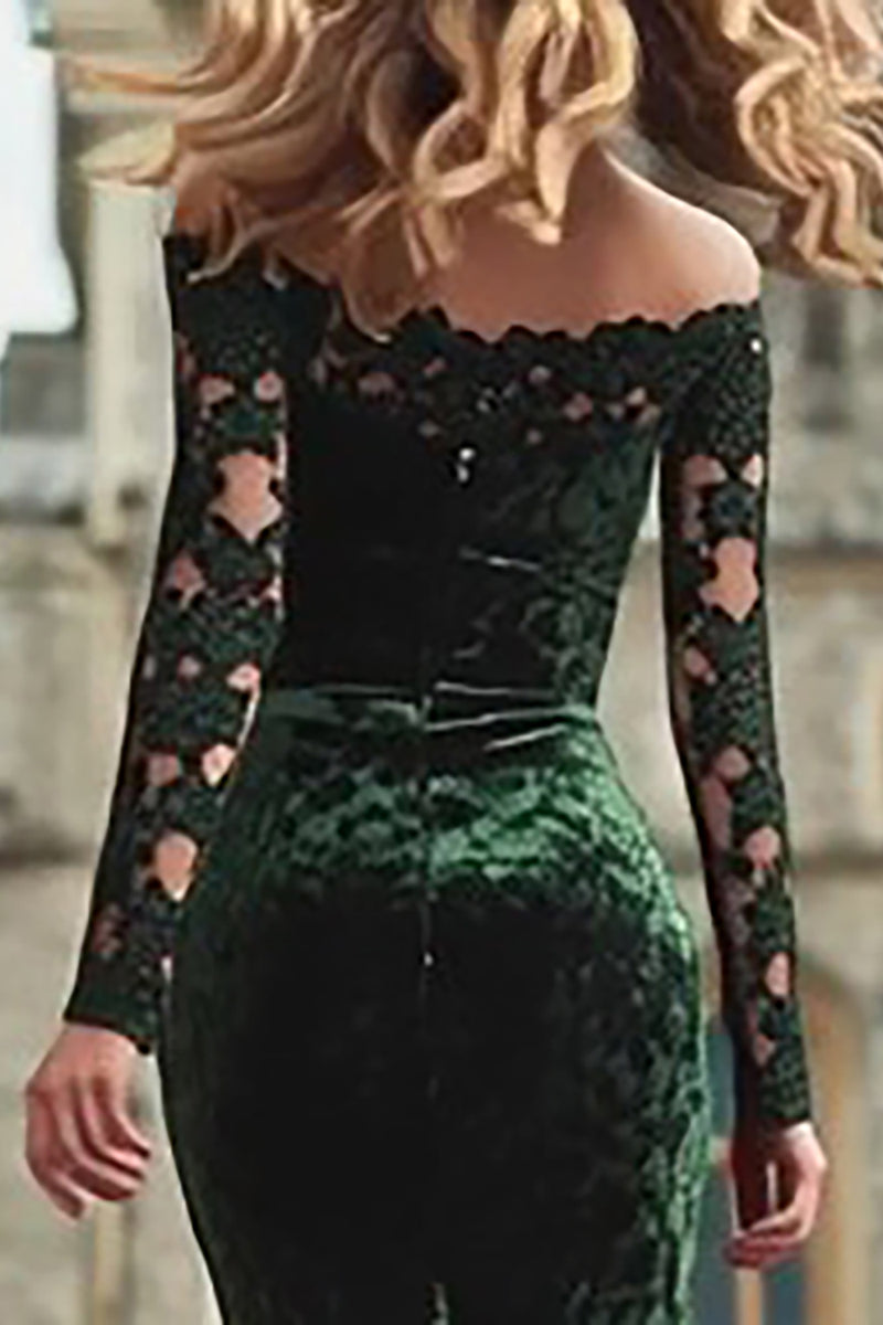 Load image into Gallery viewer, Dark Green Mermaid Off the Shoulder Long Holiday Party Dress