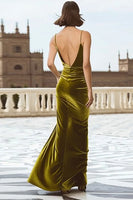 Load image into Gallery viewer, Olive Mermaid Velvet Long Holiday Party Dress