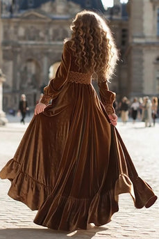 Brown Velvet Long A Line Holiday Party Dress