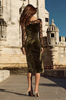 Load image into Gallery viewer, Olive Mermaid Velvet Midi Holiday Party Dress