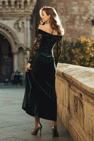 Load image into Gallery viewer, Dark Green Velvet Mermaid Off the Shoulder Long Holiday Party Dress
