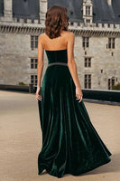 Load image into Gallery viewer, Sparkly Dark Green Halter Velvet Long Holiday Party Dress