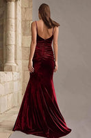 Load image into Gallery viewer, Burgundy Mermaid Velvet Spaghetti Straps Long Holiday Party Dress