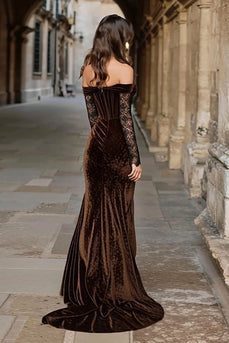 Brown Mermaid Corset Velvet Long Holiday Party Dress
