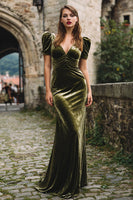 Load image into Gallery viewer, Olive Velvet Mermaid V Neck Long Holiday Party Dress