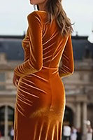 Load image into Gallery viewer, Caramel Sheath Velvet Long Holiday Party Dress with Sleeves