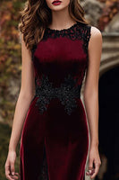 Load image into Gallery viewer, Burgundy Velvet Mermaid Round Neck Long Holiday Party Dress
