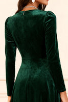 Load image into Gallery viewer, Glitter Dark Green Velvet A Line Midi Holiday Party Dress with Sleeves