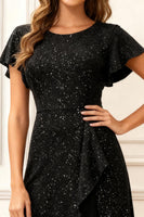 Load image into Gallery viewer, Glitter Black Round Neck A Line Long Holiday Party Dress with Sleeves