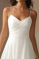 Load image into Gallery viewer, White Chiffon Spaghetti Straps A Line Midi Engagement Dress