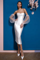Load image into Gallery viewer, White Sweetheart Satin Bodycon Midi Engagement Dress