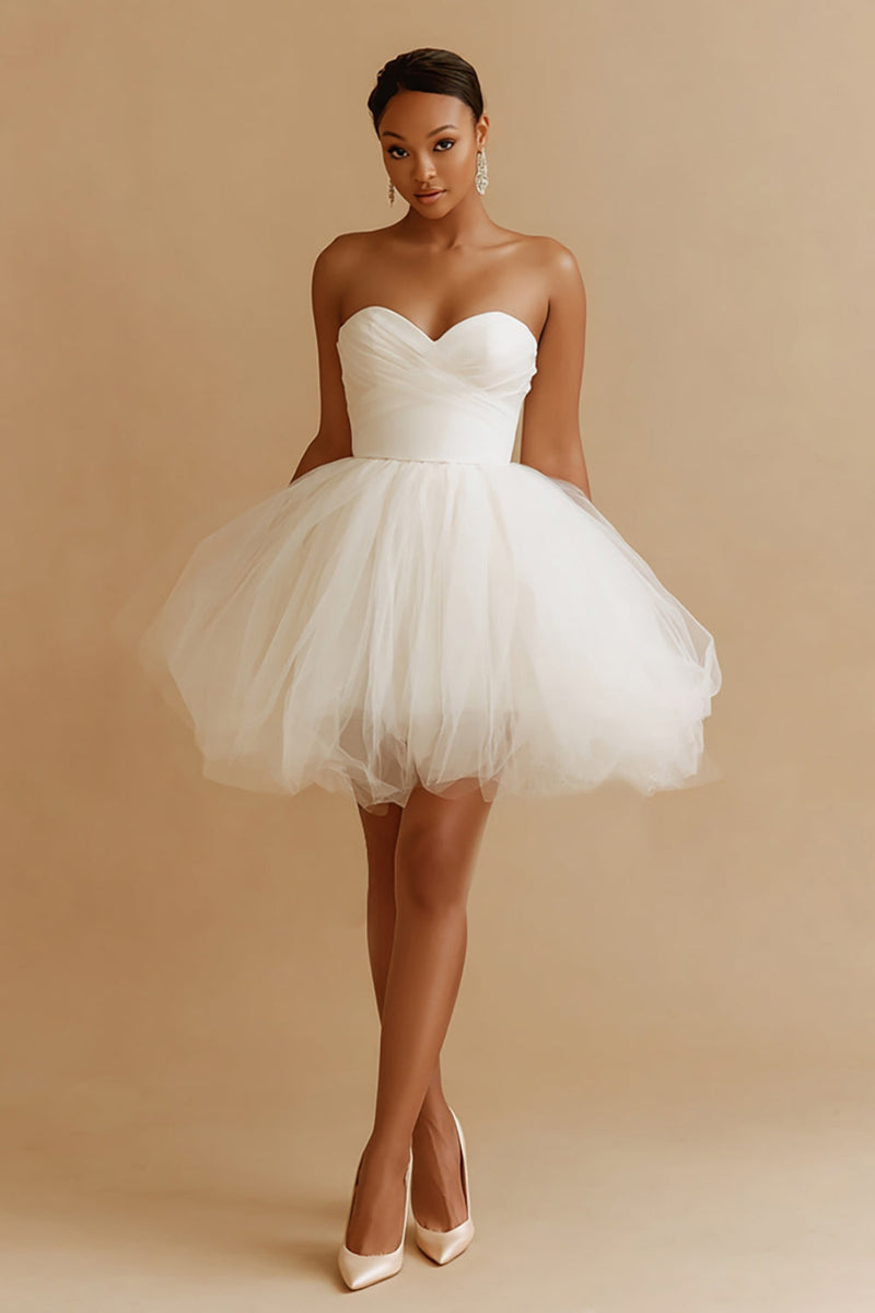 Load image into Gallery viewer, White Sweetheart A Line Tulle Short Bachelorette Dress
