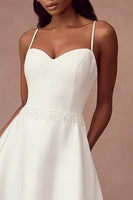 Load image into Gallery viewer, White Satin Spaghetti Straps A Line Long Wedding Reception Dress