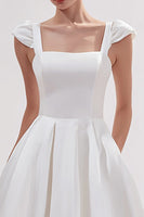 Load image into Gallery viewer, White Satin A Line Square Neck Long Wedding Reception Dress