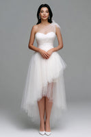 Load image into Gallery viewer, White Tulle A Line One Shoulder High Low Engagement Dress