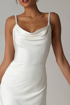 Simple White Sheath Spaghetti Straps Asymmetrical Engagement Dress