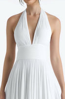 Load image into Gallery viewer, White Chiffon Halter A Line Midi Wedding Reception Dress