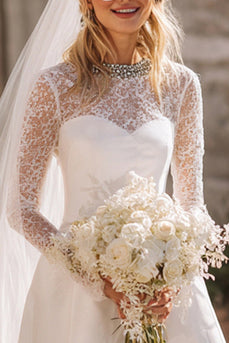 Sparkly White A Line Stain Short Wedding Dress with Lace