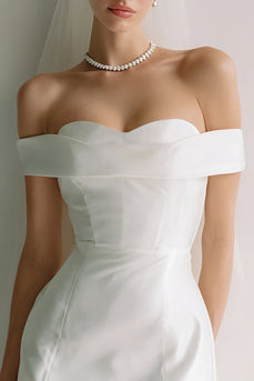 White Satin Bodycon Off the Shoulder Short Wedding Dress